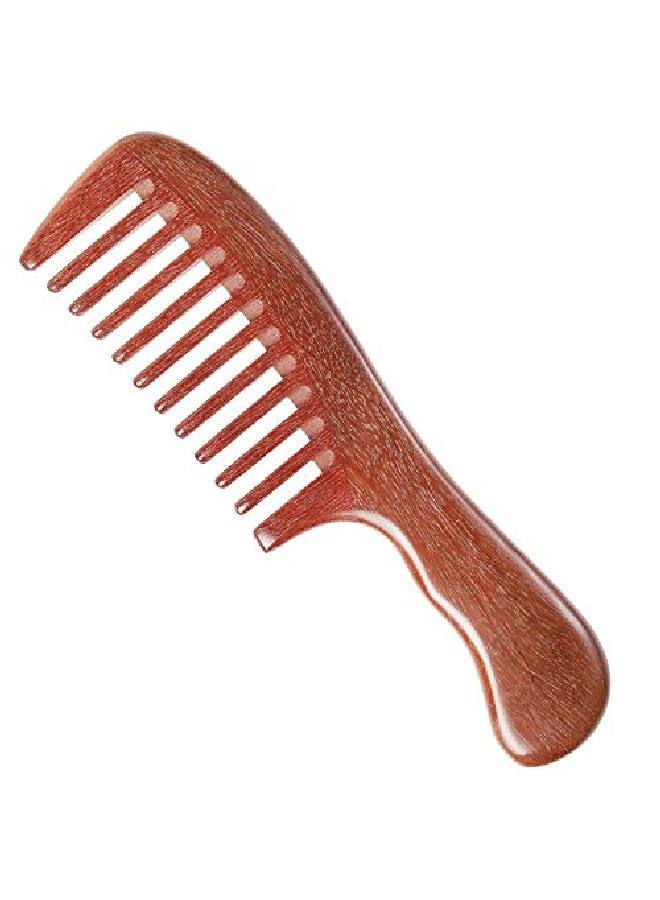 Handmade 100% Natural Red Sandalwood Hair Combs Antistatic Sandalwood Scent Natural Hair Detangler Wooden Comb (Red Sandalwood Extra Wide Tooth)