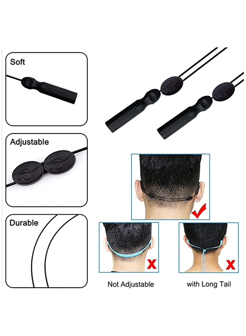Adjustable Glasses Strap, Universal Fit Sports Sunglasses Retainer, Upgrade No Tail Anti-Slip Eyeglass Comes With Ear Hook-4Pairs, Men, Women, Children (4Pcs Elegant Black)