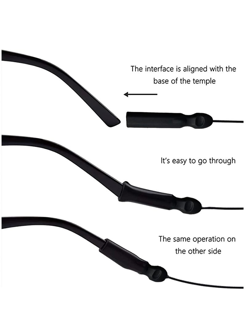 Adjustable Glasses Strap, Universal Fit Sports Sunglasses Retainer, Upgrade No Tail Anti-Slip Eyeglass Comes With Ear Hook-4Pairs, Men, Women, Children (4Pcs Elegant Black)