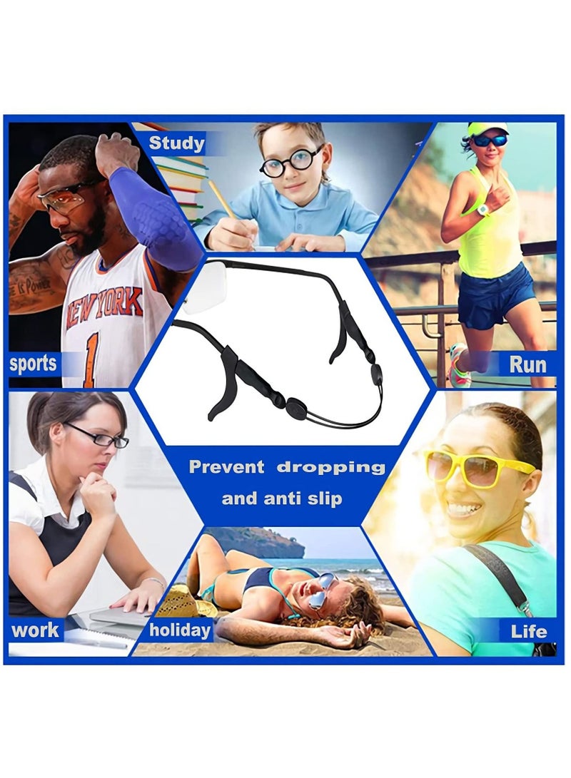 Adjustable Glasses Strap, Universal Fit Sports Sunglasses Retainer, Upgrade No Tail Anti-Slip Eyeglass Comes With Ear Hook-4Pairs, Men, Women, Children (4Pcs Elegant Black)