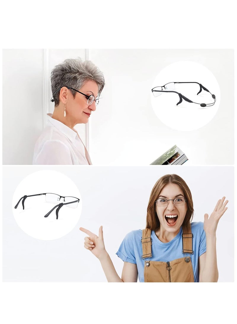 Adjustable Glasses Strap, Universal Fit Sports Sunglasses Retainer, Upgrade No Tail Anti-Slip Eyeglass Comes With Ear Hook-4Pairs, Men, Women, Children (4Pcs Elegant Black)