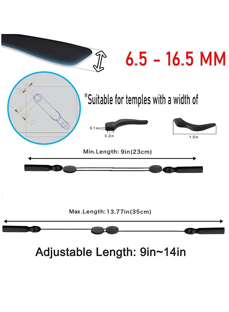 Adjustable Glasses Strap, Universal Fit Sports Sunglasses Retainer, Upgrade No Tail Anti-Slip Eyeglass Comes With Ear Hook-4Pairs, Men, Women, Children (4Pcs Elegant Black)