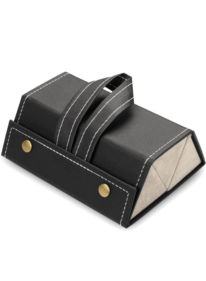 Travel Sunglasses Organizer, Foldable PU Leather Multi Glasses 3 Slot Display Container Portable Storage Bag Ladies Men Hanging Holder (Black)