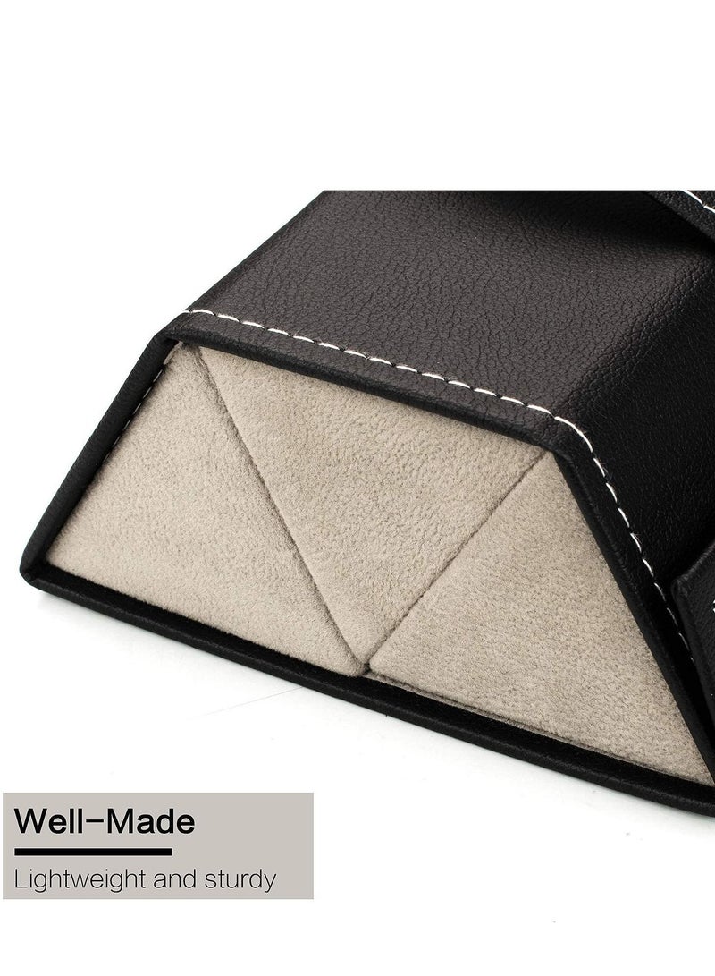 Travel Sunglasses Organizer, Foldable PU Leather Multi Glasses 3 Slot Display Container Portable Storage Bag Ladies Men Hanging Holder (Black)