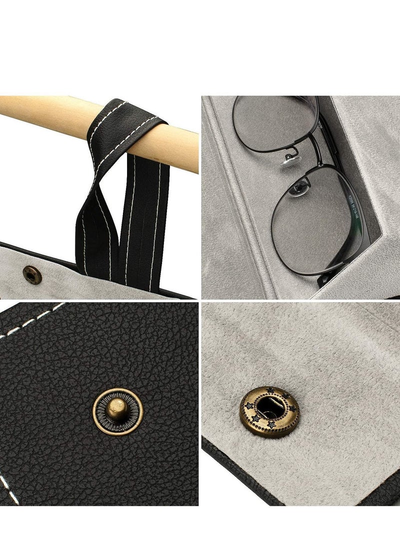 Travel Sunglasses Organizer, Foldable PU Leather Multi Glasses 3 Slot Display Container Portable Storage Bag Ladies Men Hanging Holder (Black)