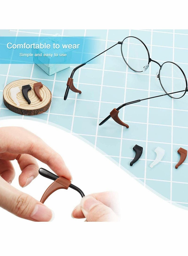 9 Pairs Glasses Ear Grip Hook, Silicone Temple Tip Holders Anti-Slip Protectors, Eyeglasses Retainers Stoppers in Black, Clear, Brown