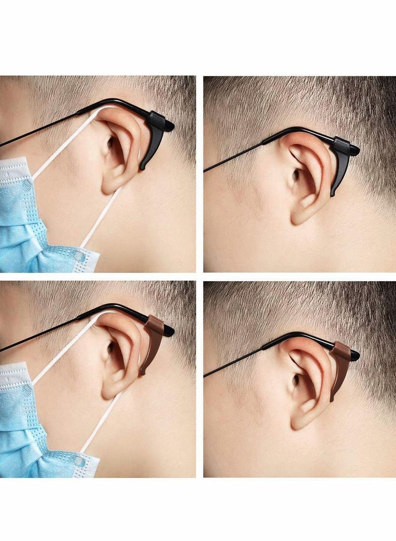 9 Pairs Glasses Ear Grip Hook, Silicone Temple Tip Holders Anti-Slip Protectors, Eyeglasses Retainers Stoppers in Black, Clear, Brown