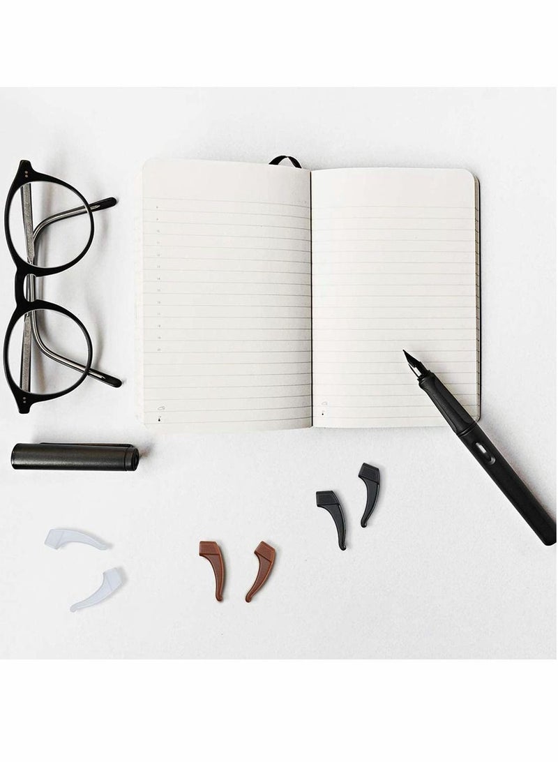 9 Pairs Glasses Ear Grip Hook, Silicone Temple Tip Holders Anti-Slip Protectors, Eyeglasses Retainers Stoppers in Black, Clear, Brown