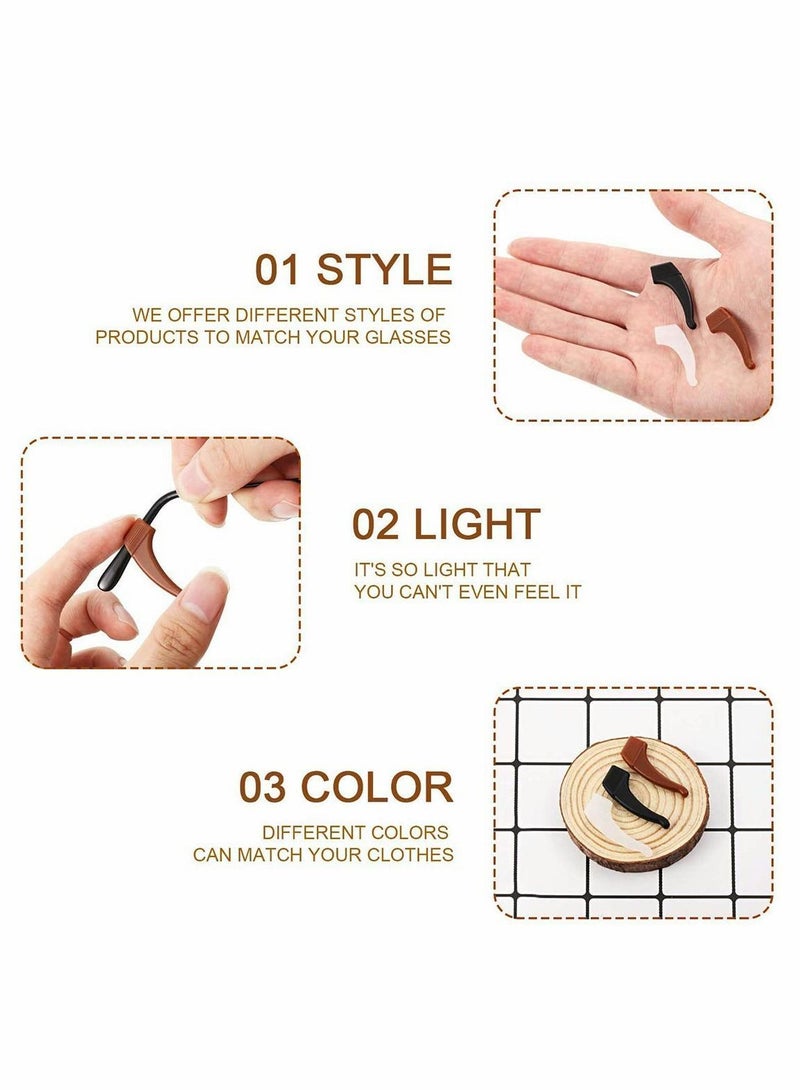 9 Pairs Glasses Ear Grip Hook, Silicone Temple Tip Holders Anti-Slip Protectors, Eyeglasses Retainers Stoppers in Black, Clear, Brown