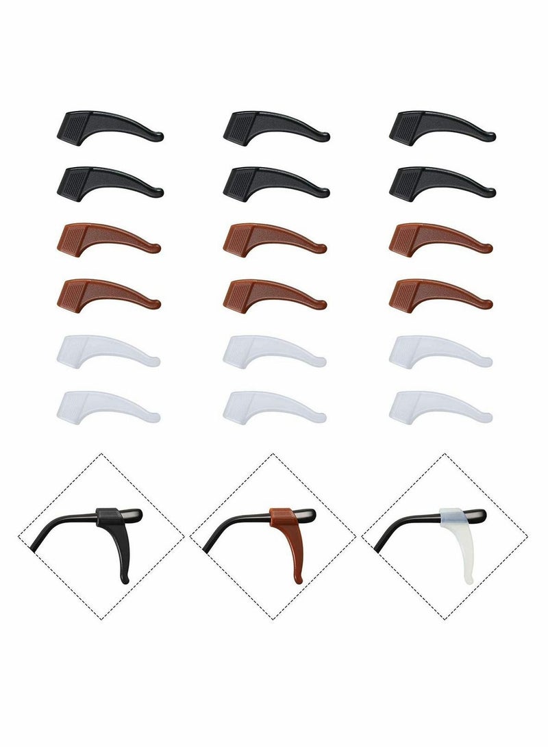 9 Pairs Glasses Ear Grip Hook, Silicone Temple Tip Holders Anti-Slip Protectors, Eyeglasses Retainers Stoppers in Black, Clear, Brown