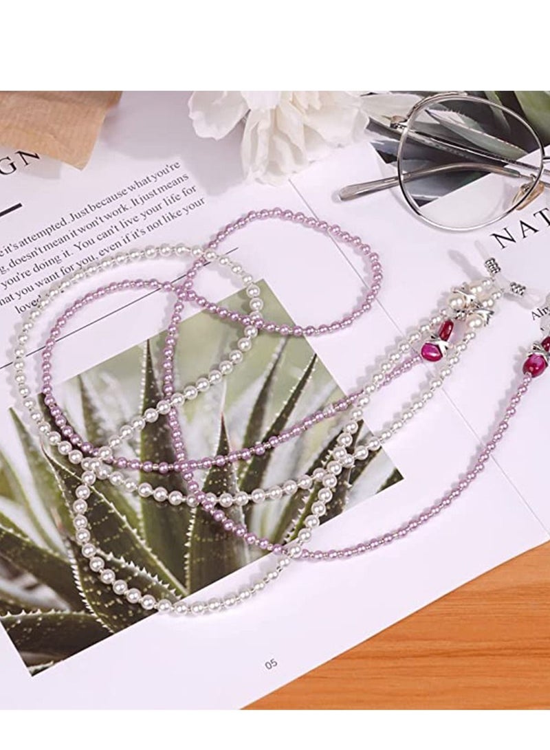 Sunglasses Chain Pearl Eyeglass Mask Holder Hook and Loop Closure Anti-Lost Elegant Reading Glasses Myopic Scope Eyewear Lanyards for Women Girls 2PCS