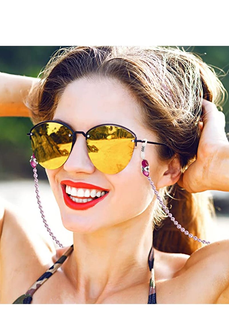 Sunglasses Chain Pearl Eyeglass Mask Holder Hook and Loop Closure Anti-Lost Elegant Reading Glasses Myopic Scope Eyewear Lanyards for Women Girls 2PCS
