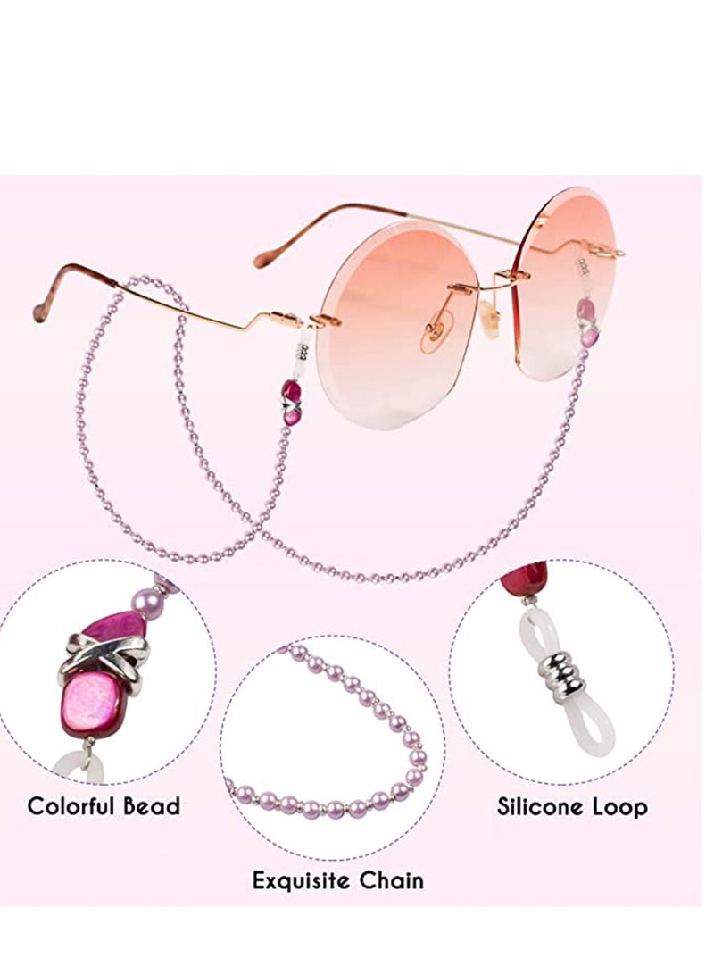 Sunglasses Chain Pearl Eyeglass Mask Holder Hook and Loop Closure Anti-Lost Elegant Reading Glasses Myopic Scope Eyewear Lanyards for Women Girls 2PCS