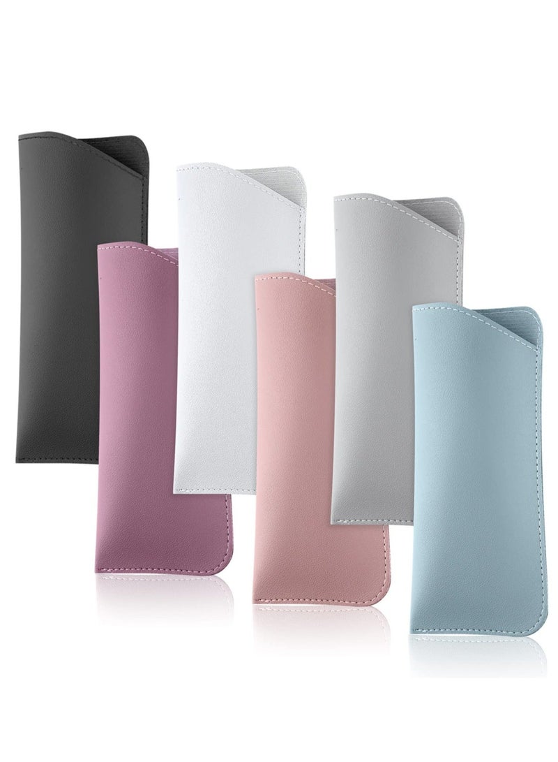 Soft Glasses Cases, 6pcs Leather Eyeglasses Case,7x3 Inch Portable Case Pouch Sunglasses for Women Men Kids Adults (6 Colors)