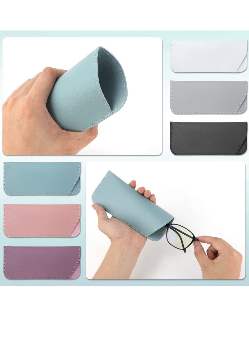 Soft Glasses Cases, 6pcs Leather Eyeglasses Case,7x3 Inch Portable Case Pouch Sunglasses for Women Men Kids Adults (6 Colors)
