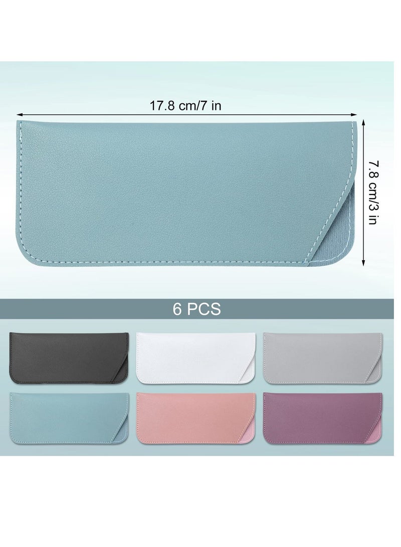 Soft Glasses Cases, 6pcs Leather Eyeglasses Case,7x3 Inch Portable Case Pouch Sunglasses for Women Men Kids Adults (6 Colors)