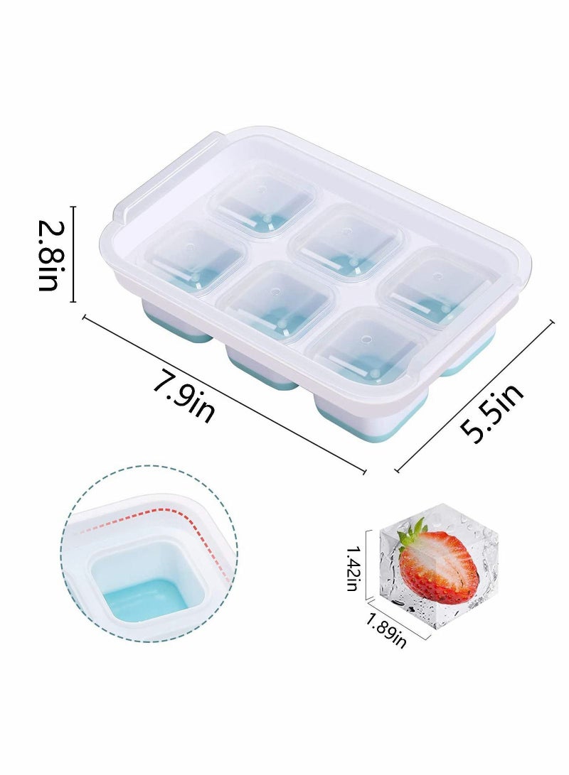 Ice Cube Trays, Easy Release Silicone Trays with Removable Lid Large Square Molds for Cocktail, Whiskey, Soda, Baby Food