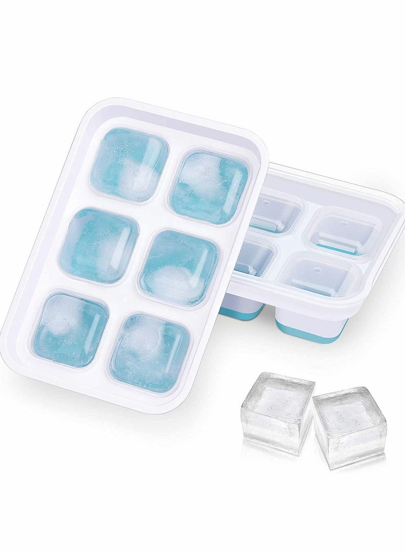 Ice Cube Trays, Easy Release Silicone Trays with Removable Lid Large Square Molds for Cocktail, Whiskey, Soda, Baby Food