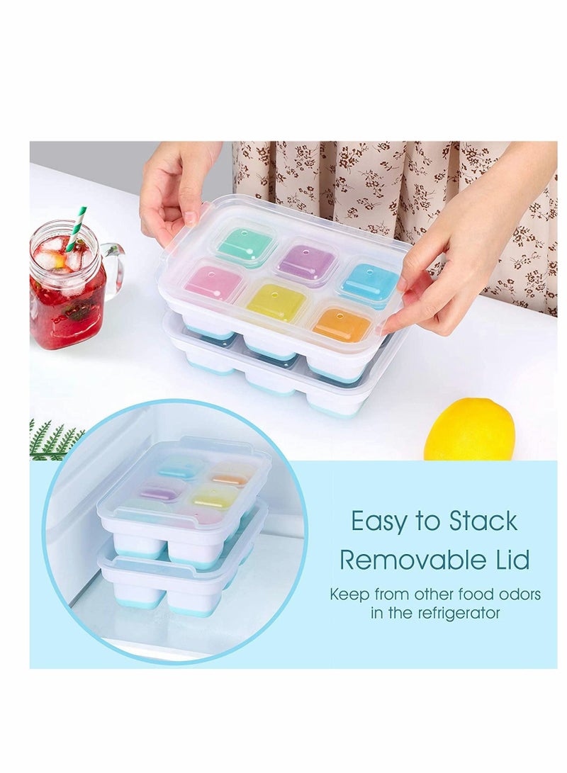 Ice Cube Trays, Easy Release Silicone Trays with Removable Lid Large Square Molds for Cocktail, Whiskey, Soda, Baby Food