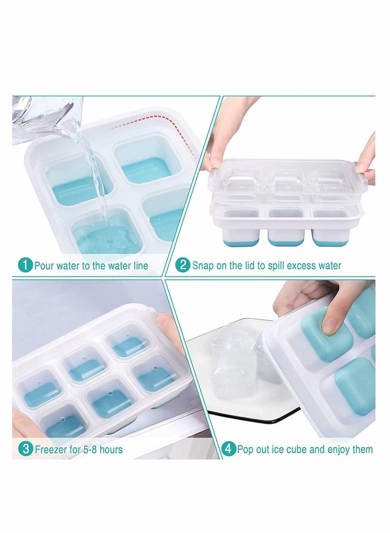 Ice Cube Trays, Easy Release Silicone Trays with Removable Lid Large Square Molds for Cocktail, Whiskey, Soda, Baby Food