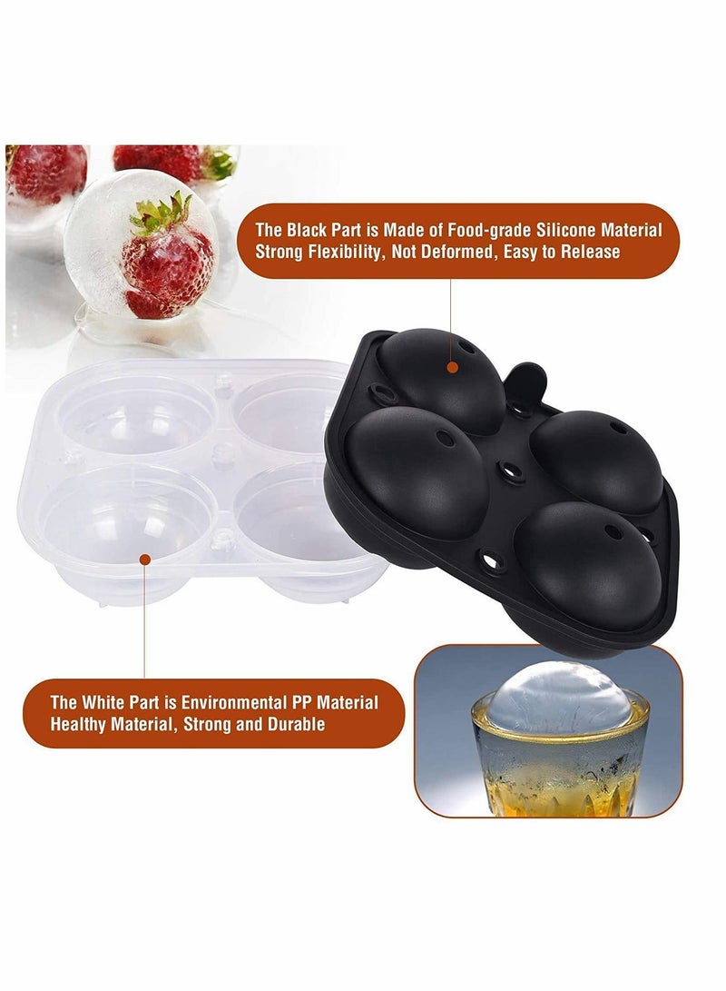 Ice Cube Trays, Tray Silicone Set of 2 with Funnel, Sphere Ball Maker and Large Square Molds for Milk Tea, Coke Popsicle Reusable BPA Free