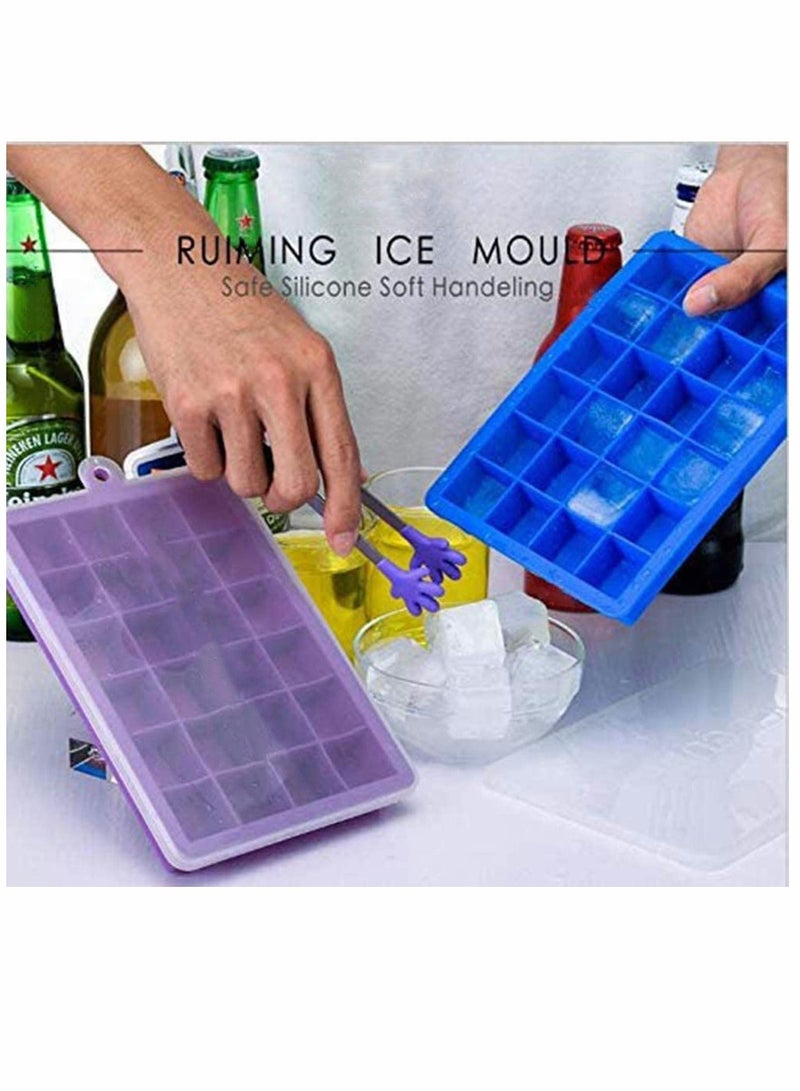 Ice Cube Trays, Easy-Release Silicone & Flexible 24-Ice Trays with Spill-Resistant Removable Lid, BPA Free, for Freezer, Stackable Covers and Dishwasher Safe 2Pcs