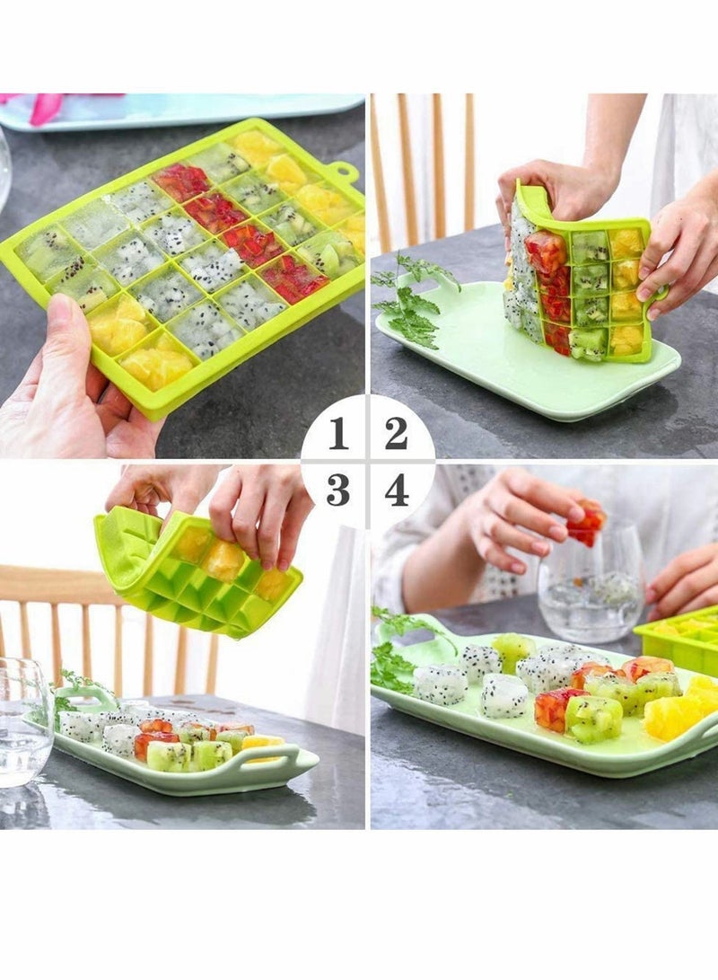 Ice Cube Trays, Easy-Release Silicone & Flexible 24-Ice Trays with Spill-Resistant Removable Lid, BPA Free, for Freezer, Stackable Covers and Dishwasher Safe 2Pcs