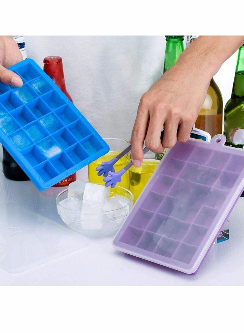 Ice Cube Trays, Easy-Release Silicone & Flexible 24-Ice Trays with Spill-Resistant Removable Lid, BPA Free, for Freezer, Stackable Covers and Dishwasher Safe 2Pcs