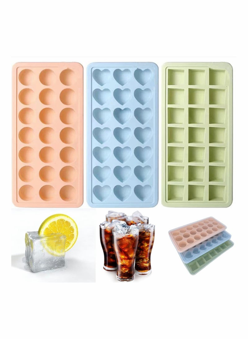 Ice Trays Silicone Cube Tray with Lid(3 Pcs)