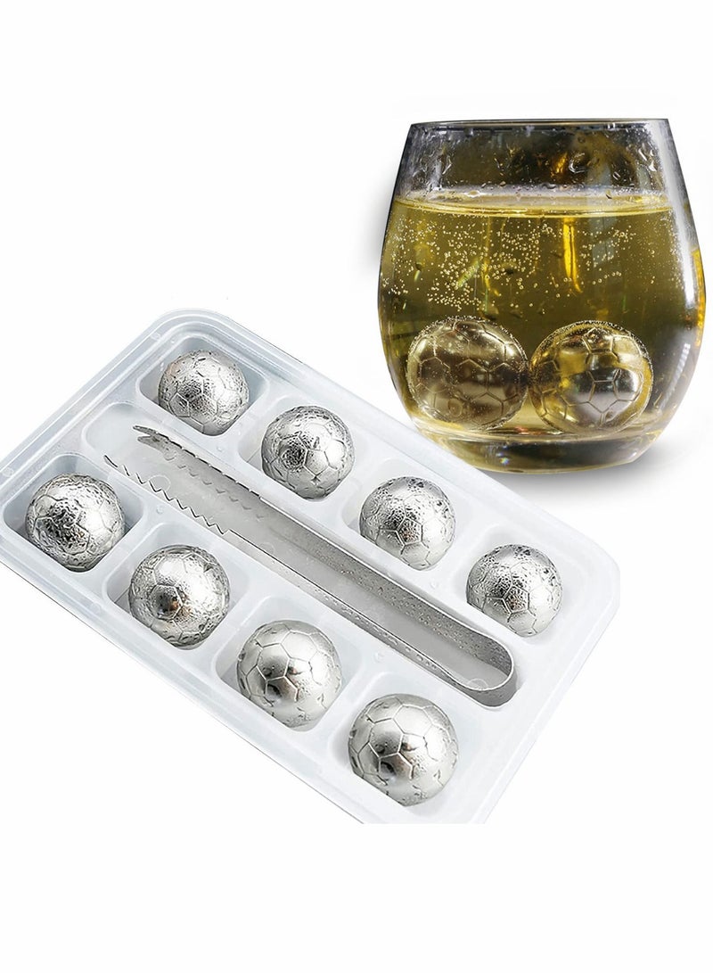 9Pack Juice Chilling Stones Stainless Steel Reusable Ice Cube Metal Ball with Tongs Set Cooling for Orange Fruit juice Cola Sparkling Drink Soda Water Drinks