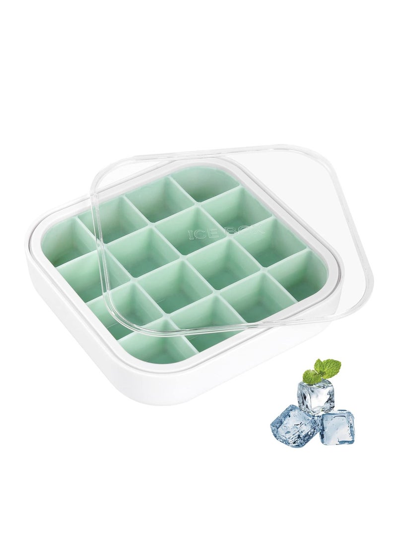 Ice Cube Tray, 16 Cell Silicone Mold Trays with Lid, Square Mold, Soft and Easy Release, BPA Free, Stackable Reusable, Used to Make Cubes for Drink