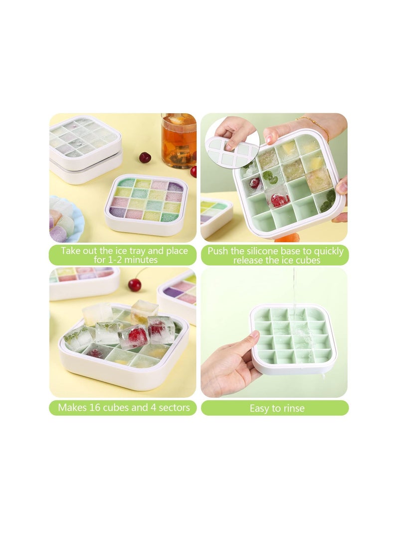 Ice Cube Tray, 16 Cell Silicone Mold Trays with Lid, Square Mold, Soft and Easy Release, BPA Free, Stackable Reusable, Used to Make Cubes for Drink