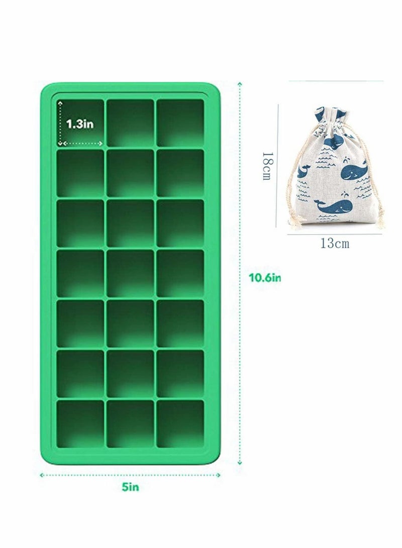 Silicone Ice Cube Trays with Plastic Lids - Set of 2 42 Small Square Cubes Covered Easy Pop Push Release Rubber Mold for Cocktails Dog Treats Water Bottles Blue Green