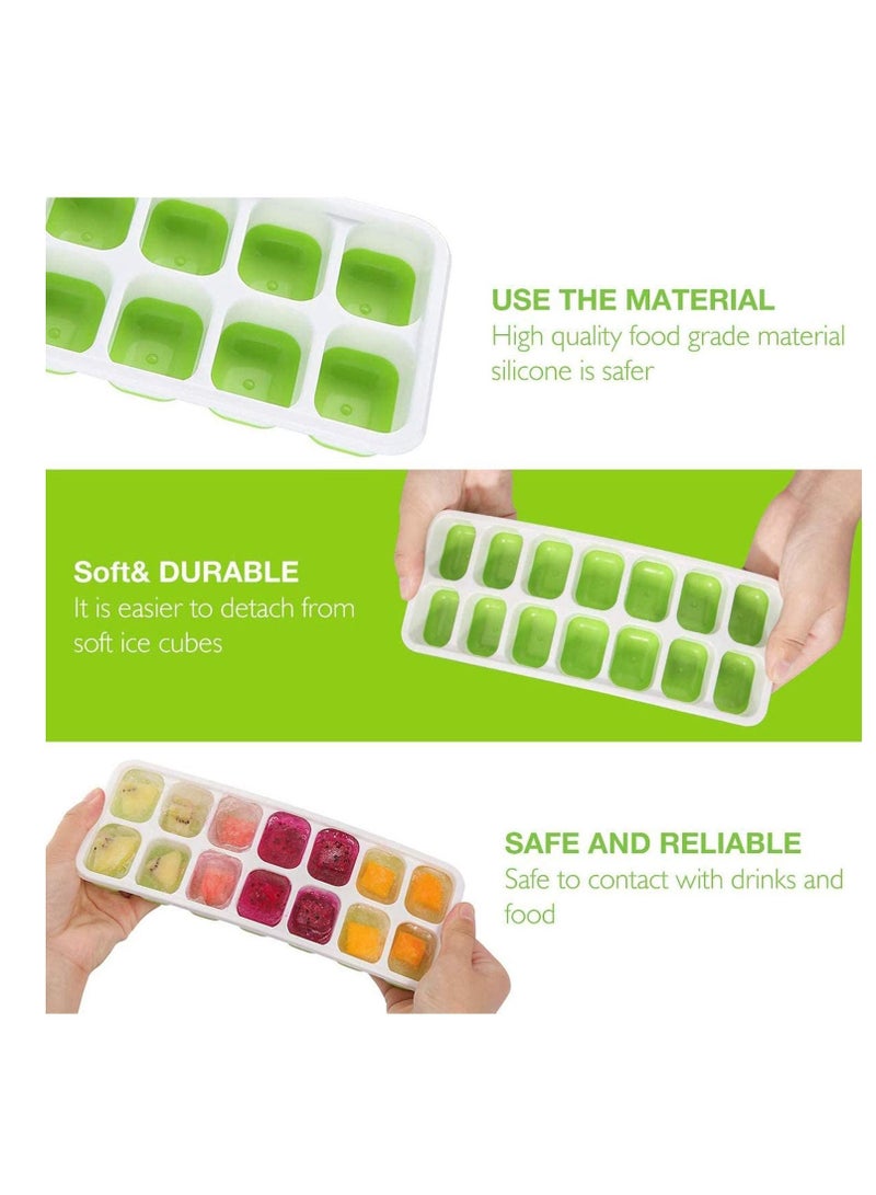 Ice Cube Trays 3 Pack Easy-Release and Flexible 14-Ice with Spill-Resistant Removable Lid, BPA free Flexable Durable Stackable Dishwasher Safe