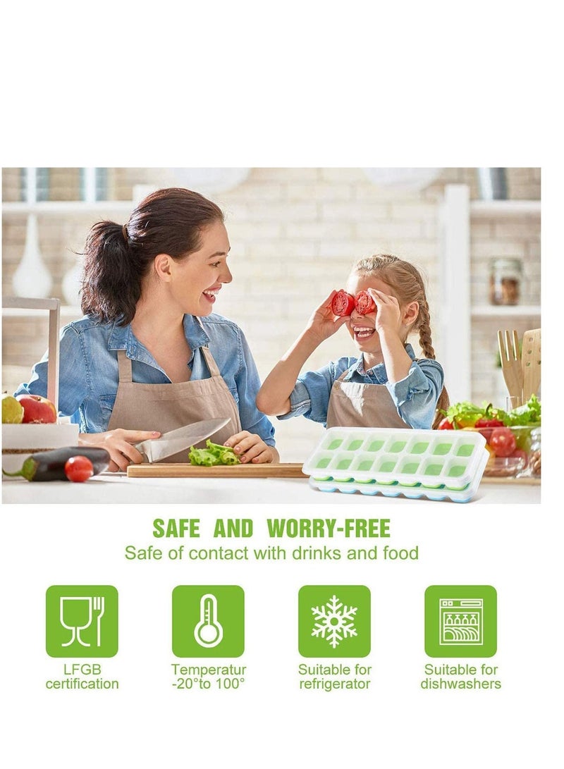 Ice Cube Trays 3 Pack Easy-Release and Flexible 14-Ice with Spill-Resistant Removable Lid, BPA free Flexable Durable Stackable Dishwasher Safe