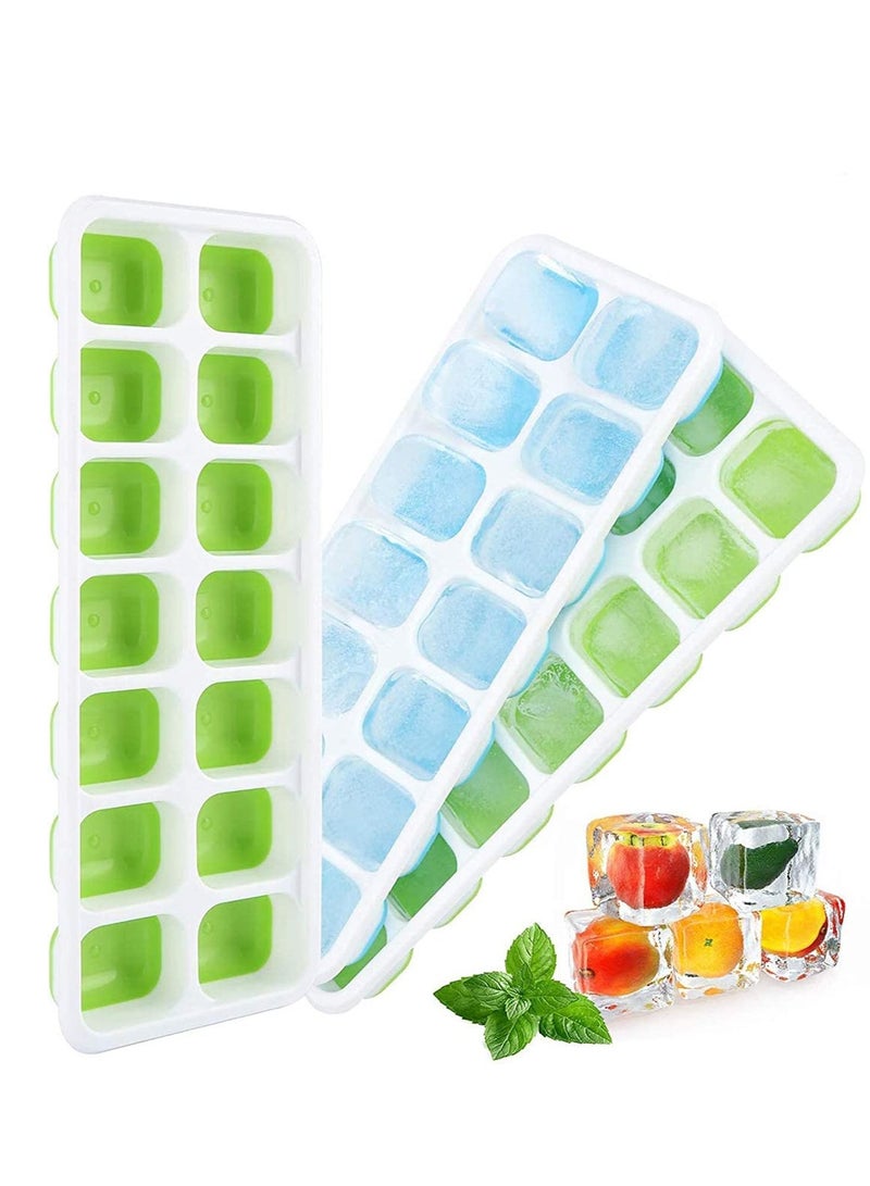 Ice Cube Trays 3 Pack Easy-Release and Flexible 14-Ice with Spill-Resistant Removable Lid, BPA free Flexable Durable Stackable Dishwasher Safe