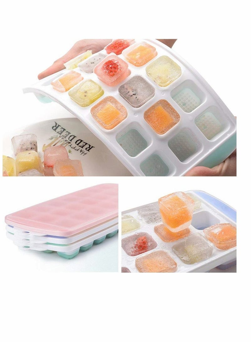 Ice Cube Trays 3 Packs Flexible Silicone with Spill-Resistant Lids Easy Release Make 63 Cube, BPA Free,Stackable,Dishwasher Safe