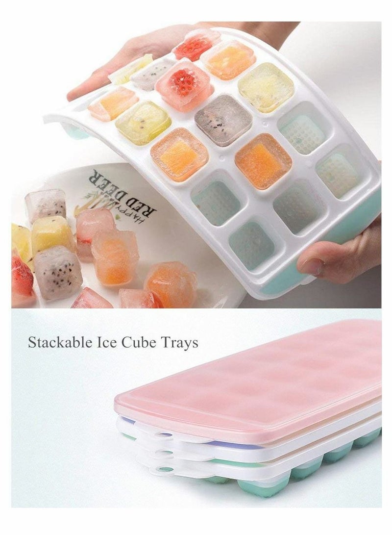 Ice Cube Trays 3 Packs Flexible Silicone with Spill-Resistant Lids Easy Release Make 63 Cube, BPA Free,Stackable,Dishwasher Safe