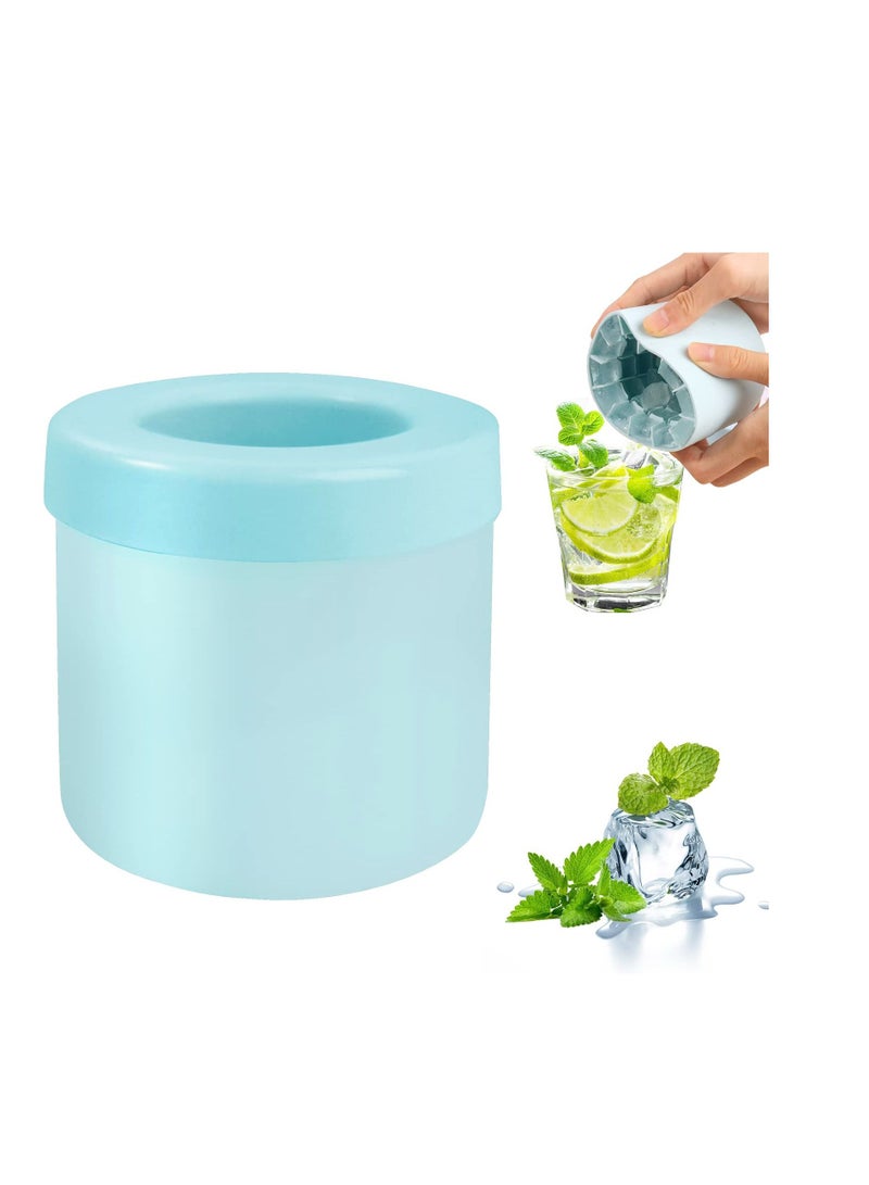 Silicone Ice Cube Maker Cup, Cylinder Mold, Decompress Lattice, Press-Type Easy-Release Tray, Suitable for Coffee, Juice, Water (Blue-Green)