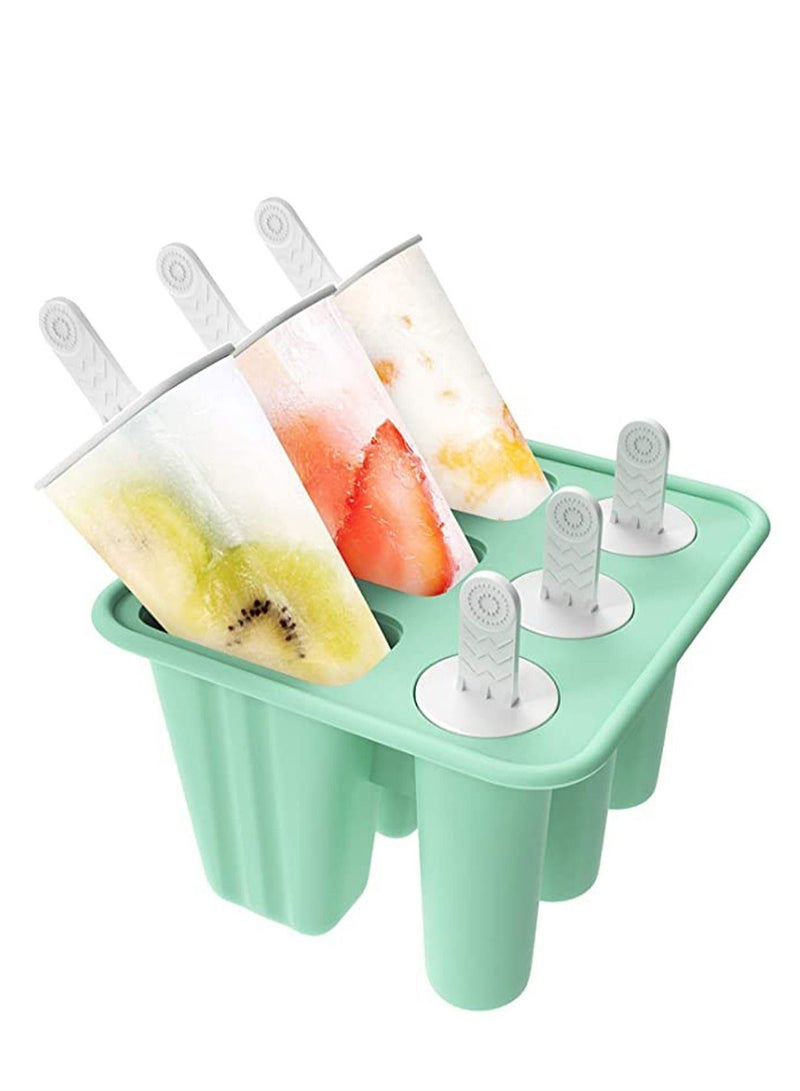 6 Cavities Popsicle Molds, Reusable Maker Easy Release Ice Pop Molds Silicone