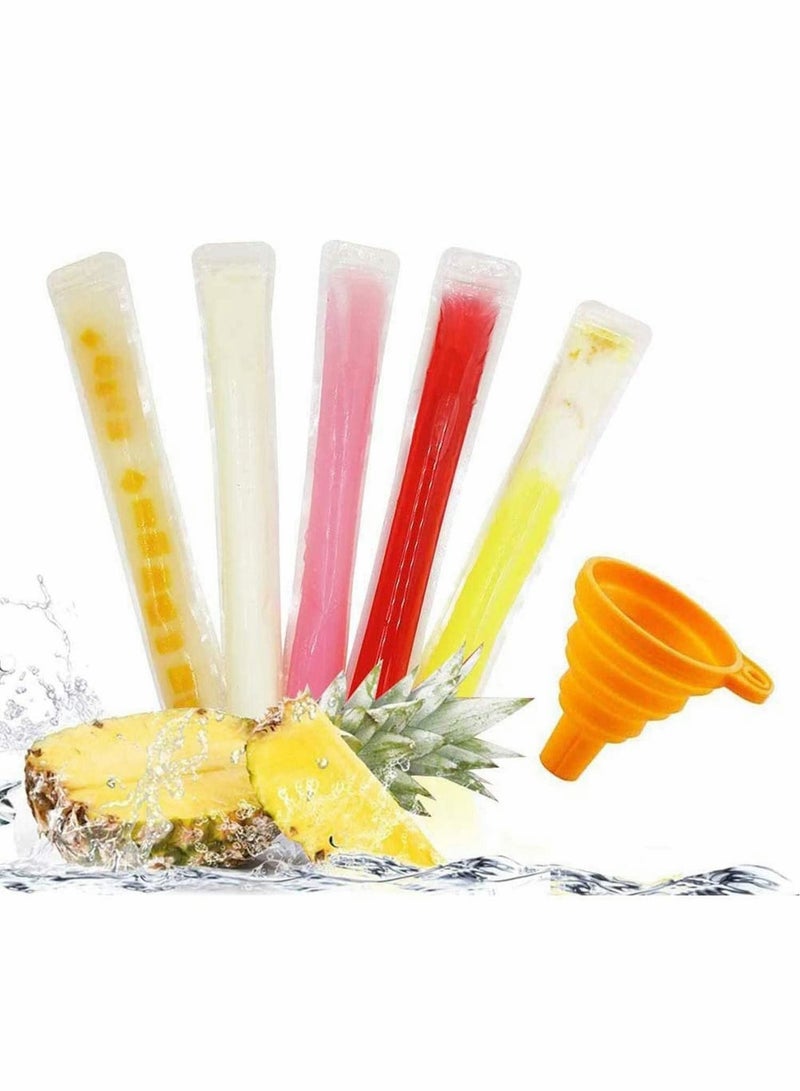 100 Disposable Ice Popsicle Mold Bags with Funnel, for Healthy Snacks, Juice & Fruit Smoothies