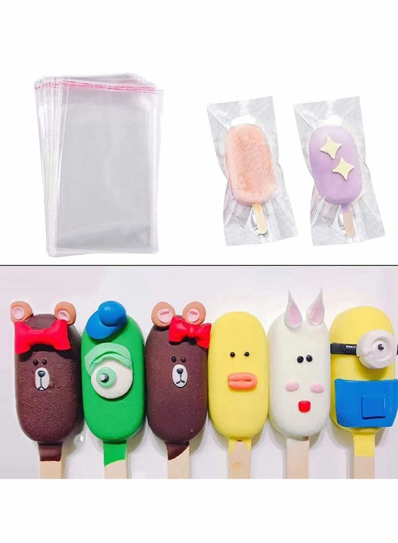 Popsicles Molds, 4 Cavities, Homemade Oval Cakesicle Molds Silicone Popsicle Ice Pop Come with 50 Wooden Sticks & Bags 2 Pack