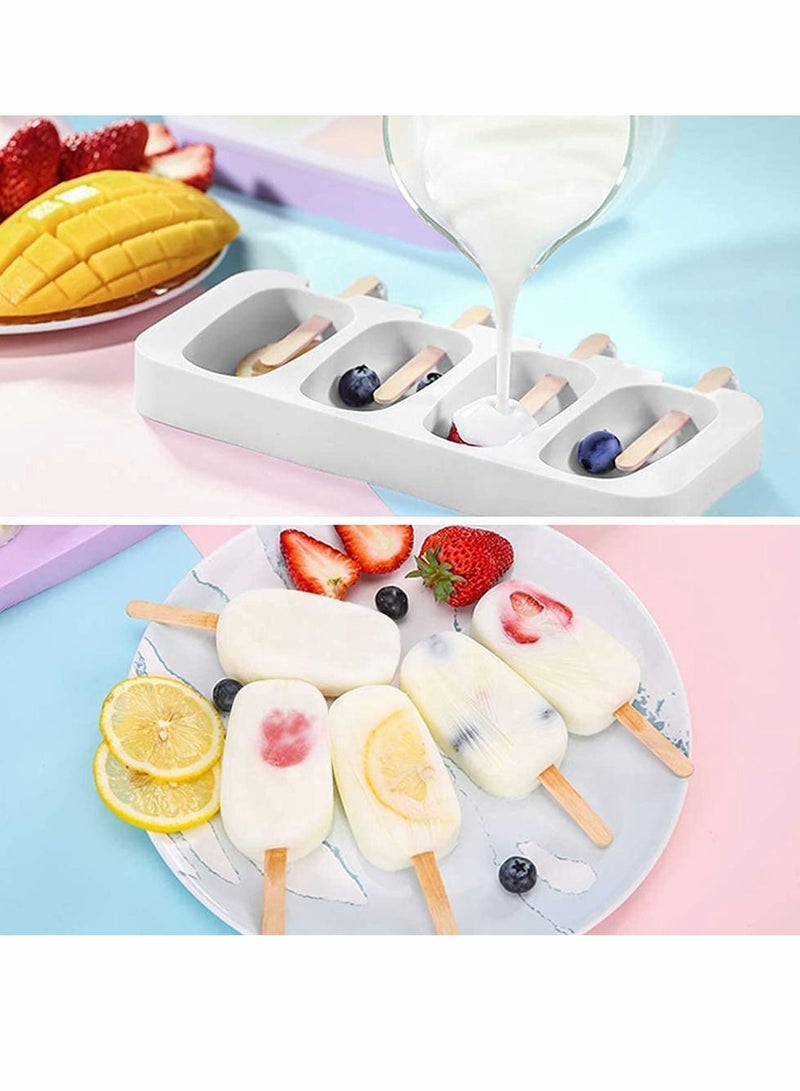 Popsicles Molds, 4 Cavities, Homemade Oval Cakesicle Molds Silicone Popsicle Ice Pop Come with 50 Wooden Sticks & Bags 2 Pack