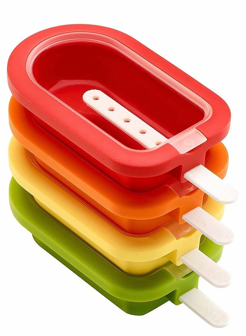 Stackable 4 Pieces Popsicle Mould, One Size, Reusable Ice Pop Molds With Sticks, Easy Release & Clean for Family /Multicolour