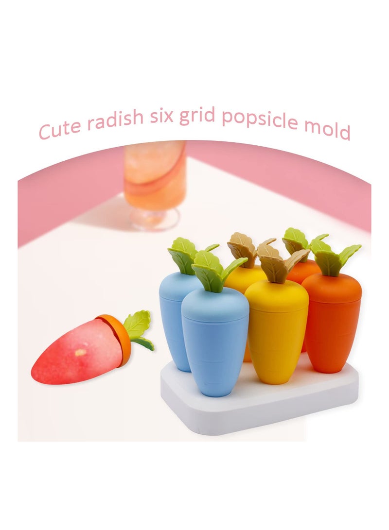 Popsicle Molds, Reusable Easy Release Ice Pop Make Homemade Cream Make, for DIY Cartoon Shape, PBA Free, Cute Radish (6 PCS)