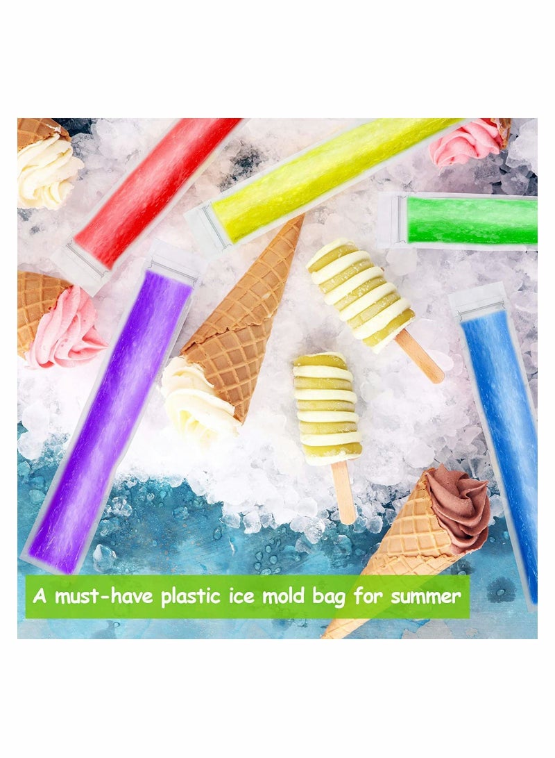 100 Pieces Disposable Ice Mold Bags Homemade ice lolly with Funnels Freeze Snacks Freezer Tubes for Healthy Juice Smoothies (8.7 x 2.4 Inch)