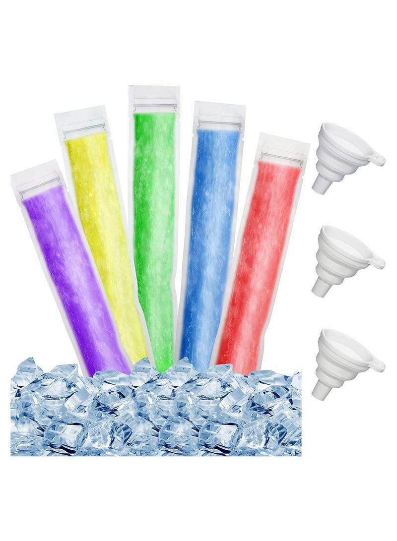 100 Pieces Disposable Ice Mold Bags Homemade ice lolly with Funnels Freeze Snacks Freezer Tubes for Healthy Juice Smoothies (8.7 x 2.4 Inch)