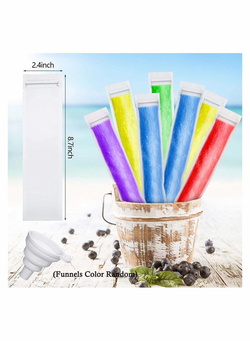 100 Pieces Disposable Ice Mold Bags Homemade ice lolly with Funnels Freeze Snacks Freezer Tubes for Healthy Juice Smoothies (8.7 x 2.4 Inch)