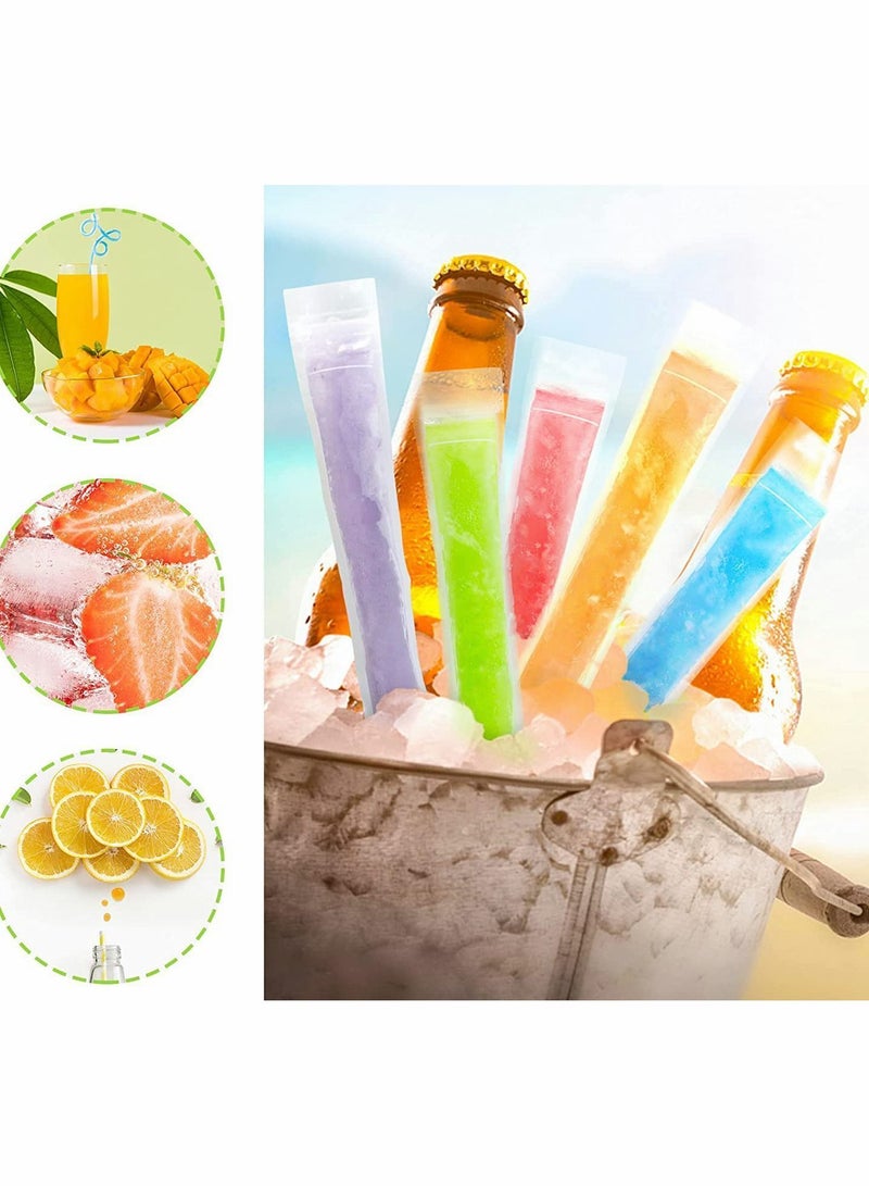 100 Pieces Disposable Ice Mold Bags Homemade ice lolly with Funnels Freeze Snacks Freezer Tubes for Healthy Juice Smoothies (8.7 x 2.4 Inch)