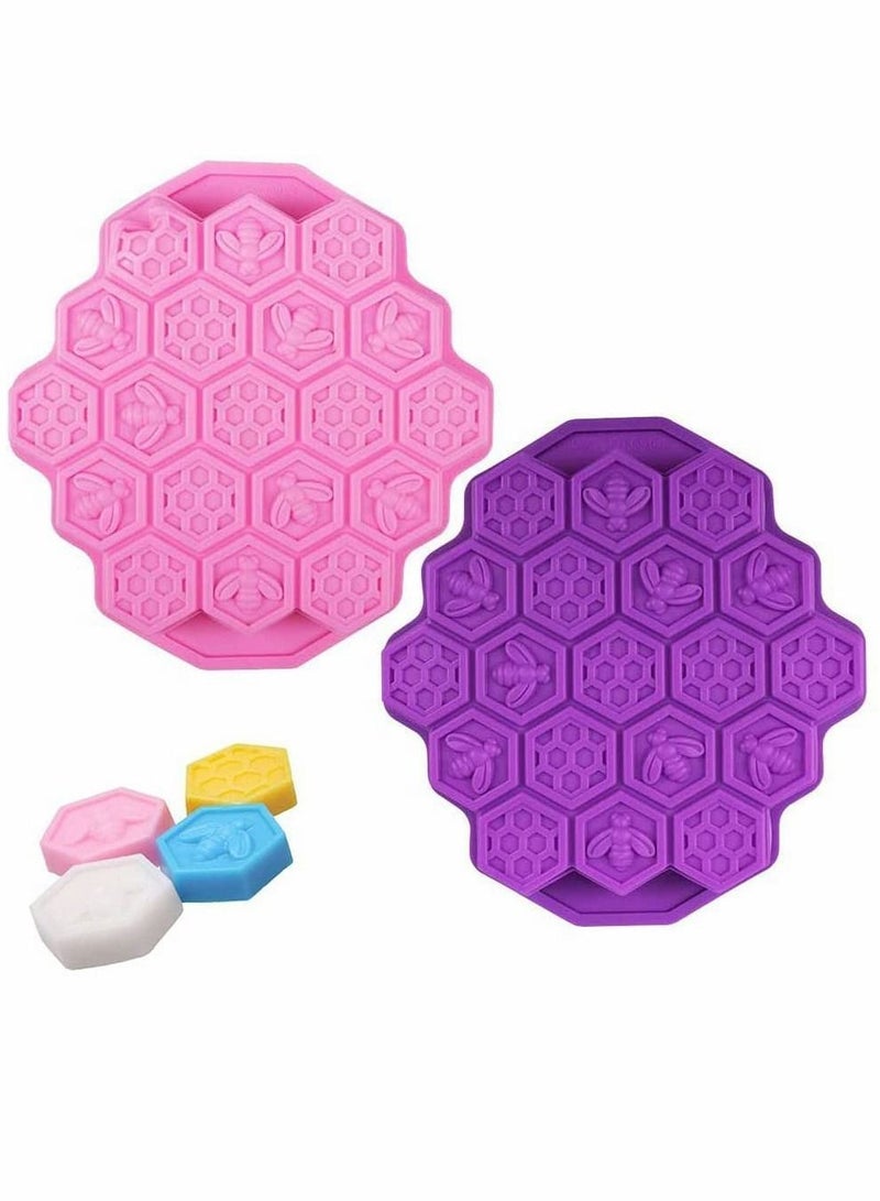 2 Pack Silicone Ice Molds Trays MoldReusable Bakeware Maker Stick Kitchen Baking Pans Cube for Making Candy Chocolate Muffin Cup, Pink & Purple